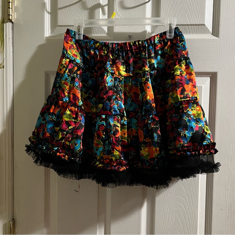Steve Madden Rainbow Splatter Satin Mini Skirt Size Large